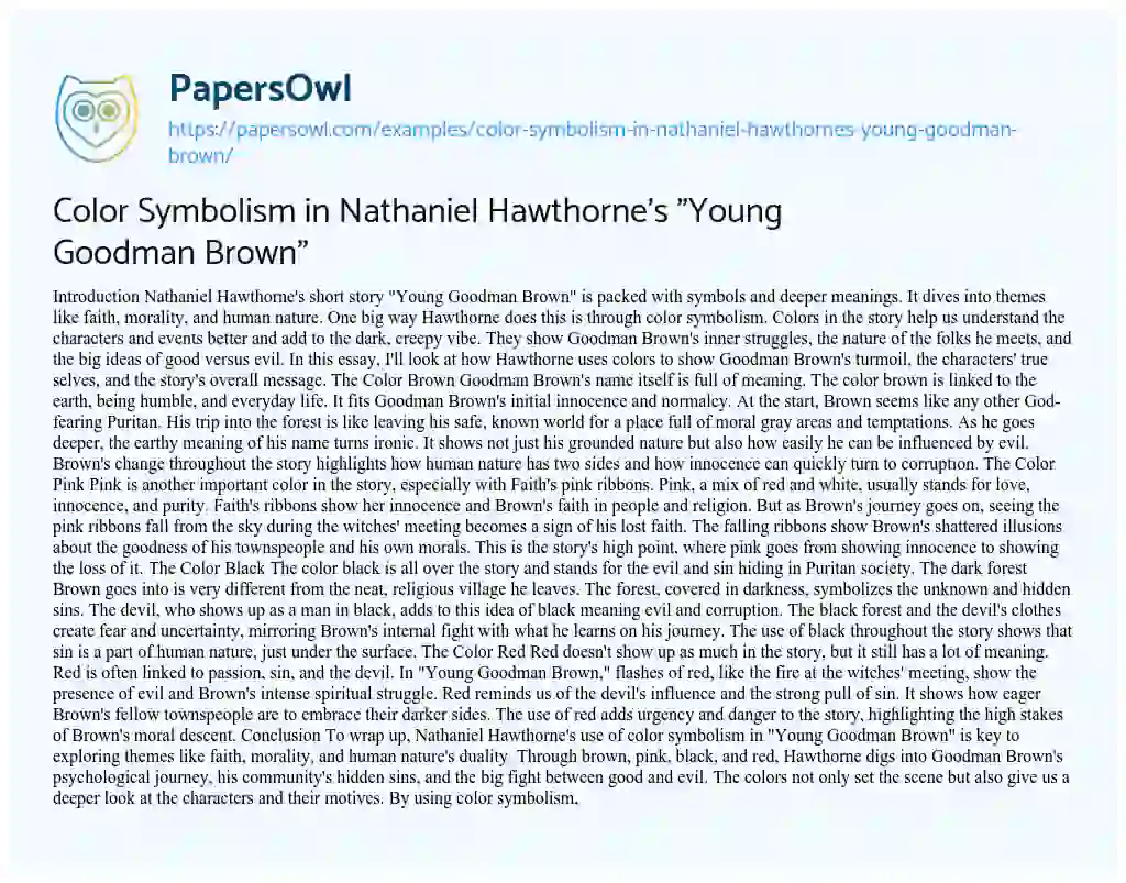 Essay on Color Symbolism in Nathaniel Hawthorne’s “Young Goodman Brown”