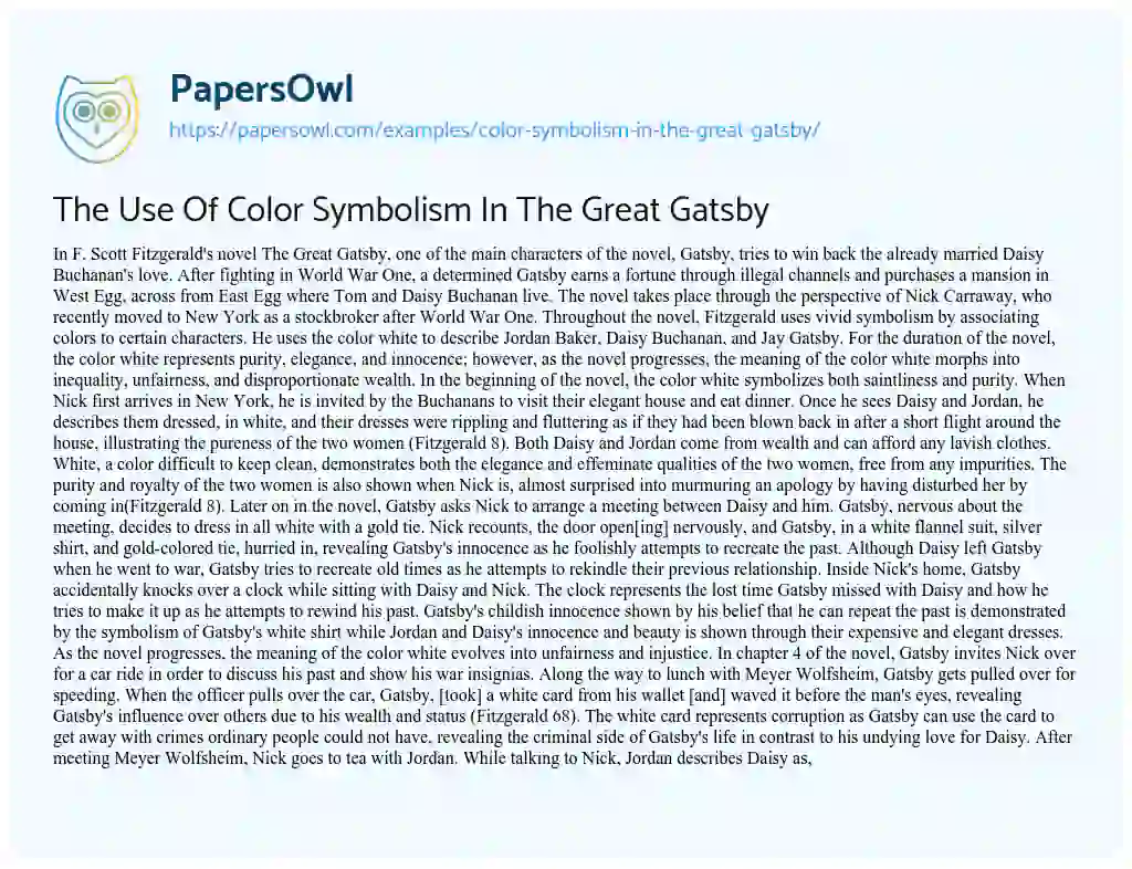 The Use of Color Symbolism in the Great Gatsby essay