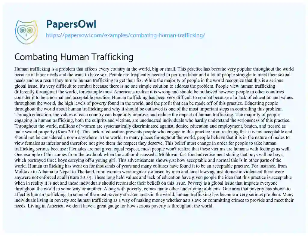 Combating Human Trafficking essay