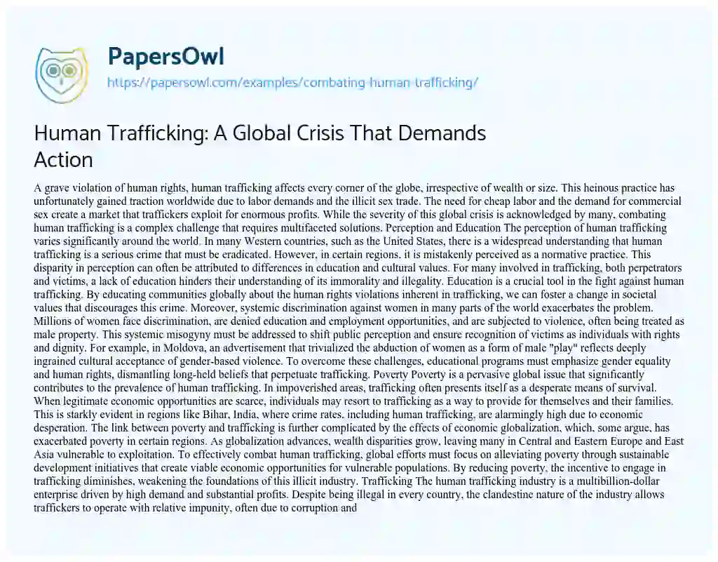 Essay on Combating Human Trafficking