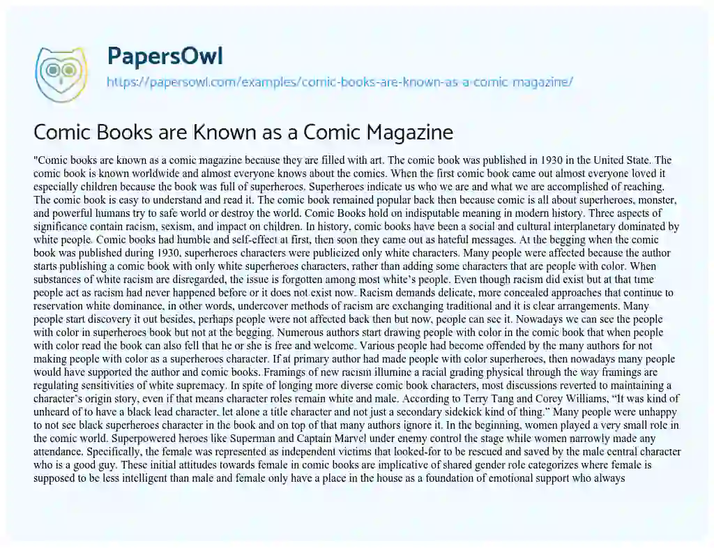 Essay on Comic Books are Known as a Comic Magazine