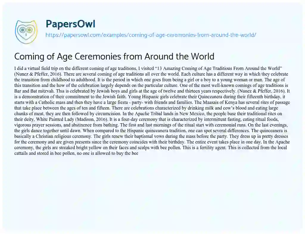 Essay on Coming of Age Ceremonies from Around the World