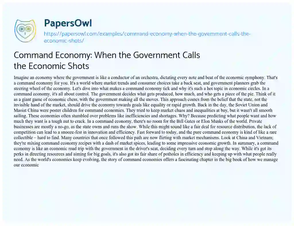 Essay on Command Economy: when the Government Calls the Economic Shots