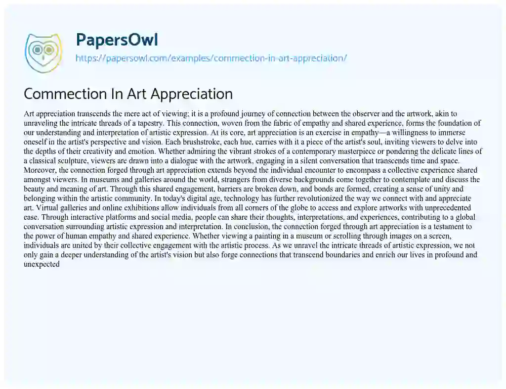 Essay on Commection in Art Appreciation