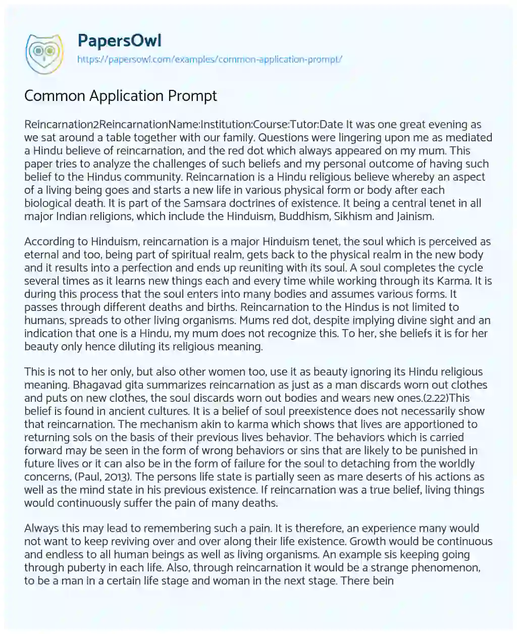 Essay on Common Application Prompt