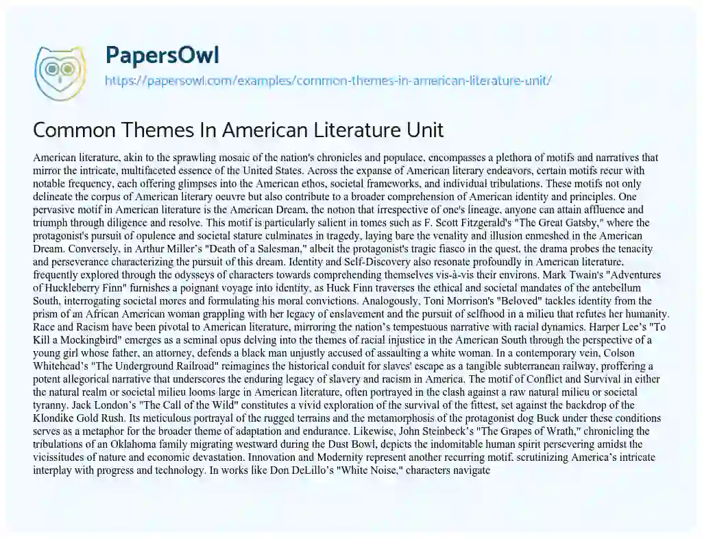 Essay on Common Themes in American Literature Unit