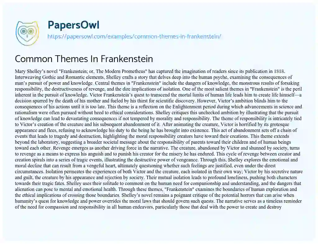 Essay on Common Themes in Frankenstein