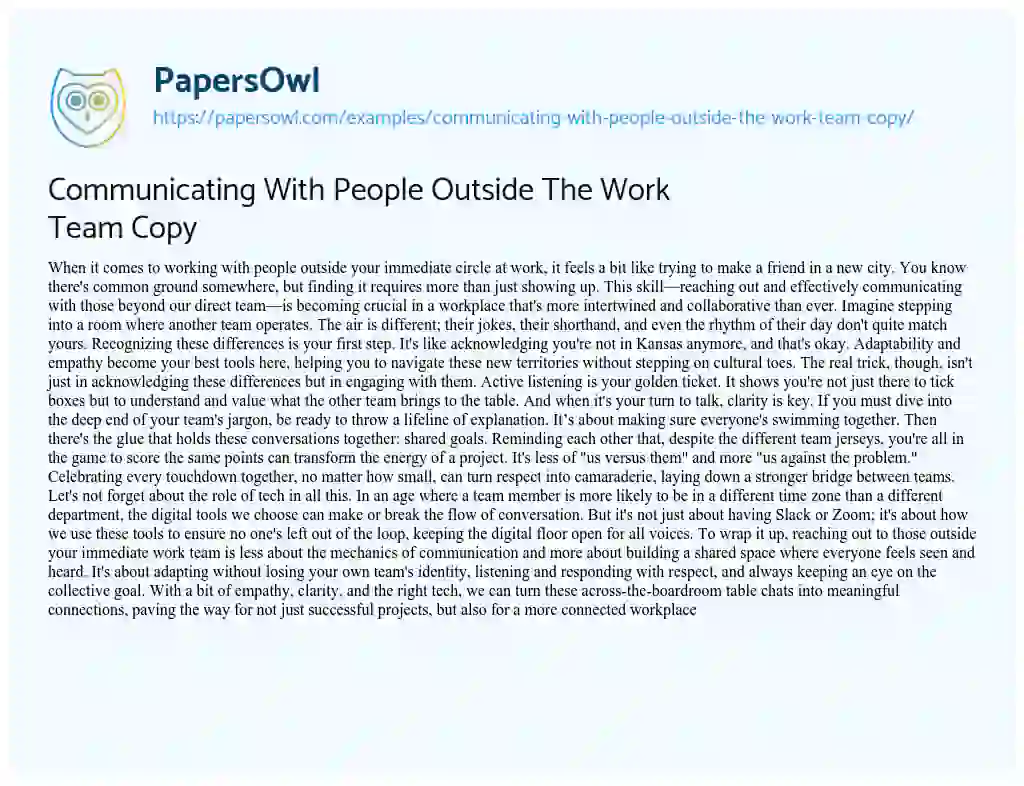 Essay on Communicating with People Outside the Work Team Copy