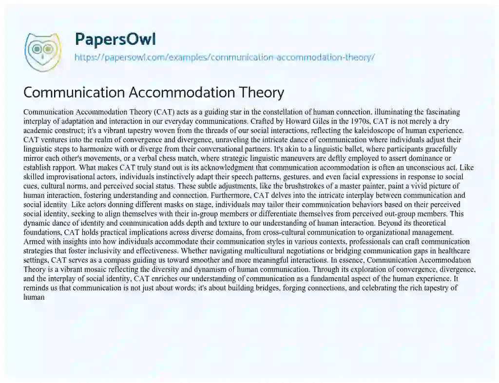 Essay on Communication Accommodation Theory