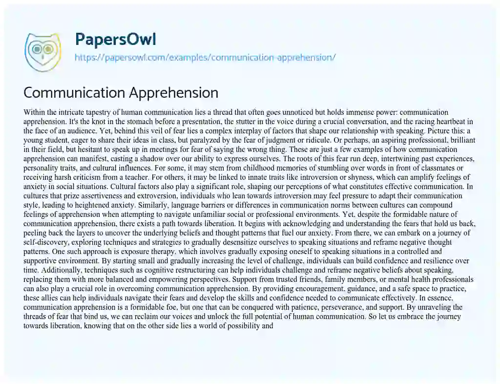 Essay on Communication Apprehension