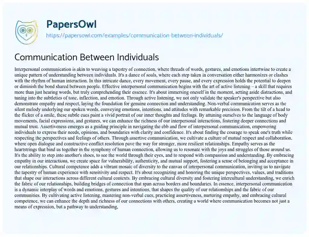 Essay on Communication between Individuals