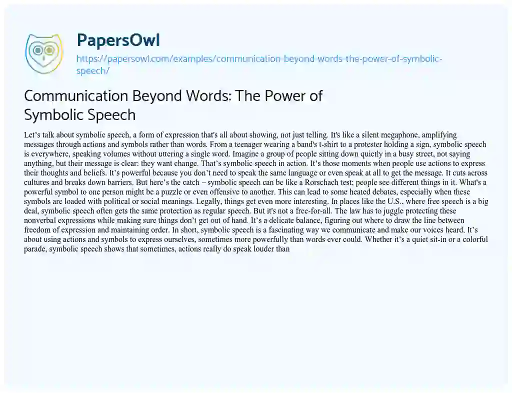 Essay on Communication Beyond Words: the Power of Symbolic Speech