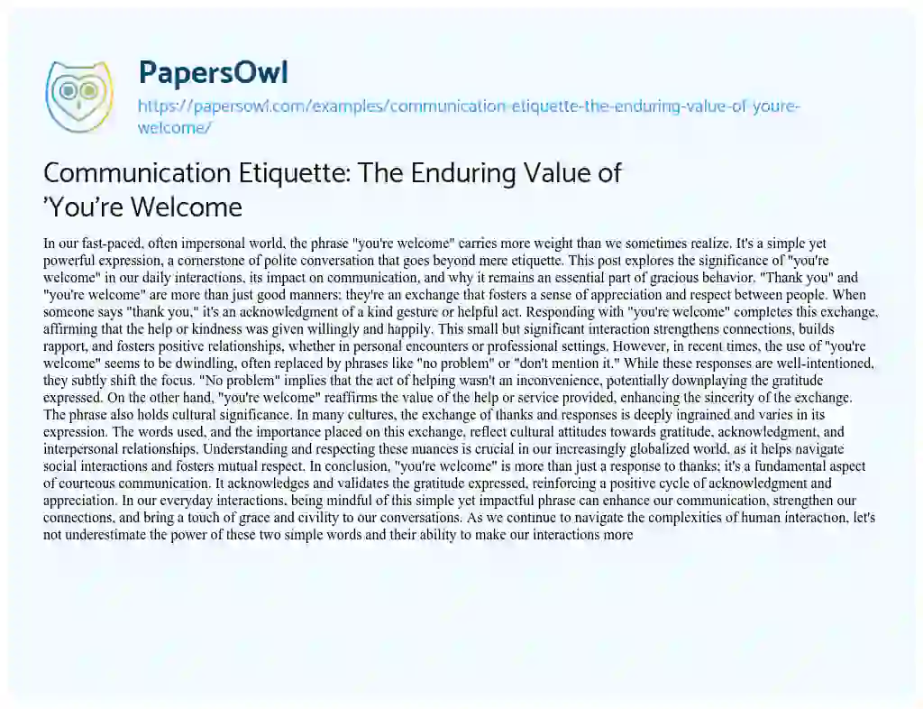 Essay on Communication Etiquette: the Enduring Value of ‘You’re Welcome