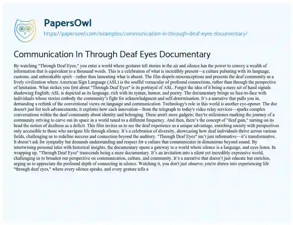 Essay on Communication in through Deaf Eyes Documentary