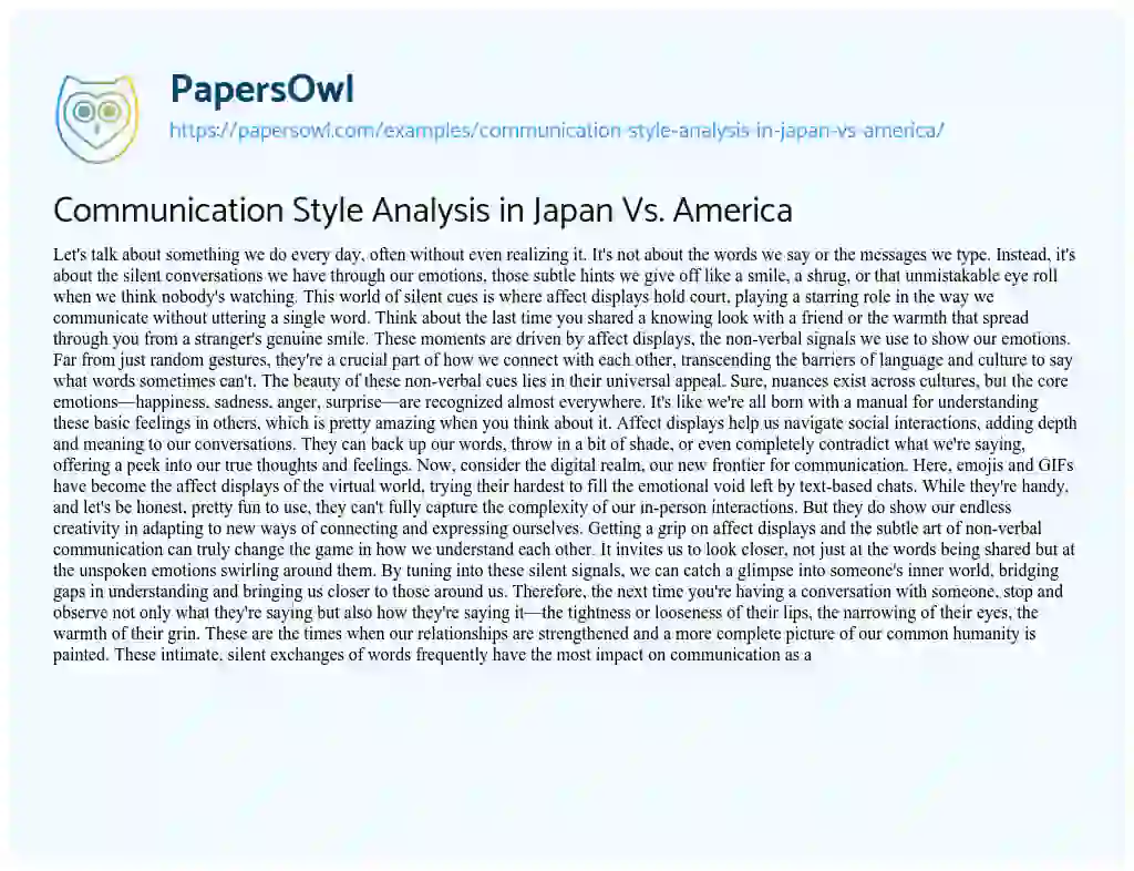 Essay on Communication Style Analysis in Japan Vs. America