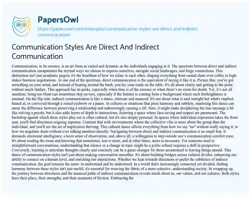 Essay on Communication Styles are Direct and Indirect Communication
