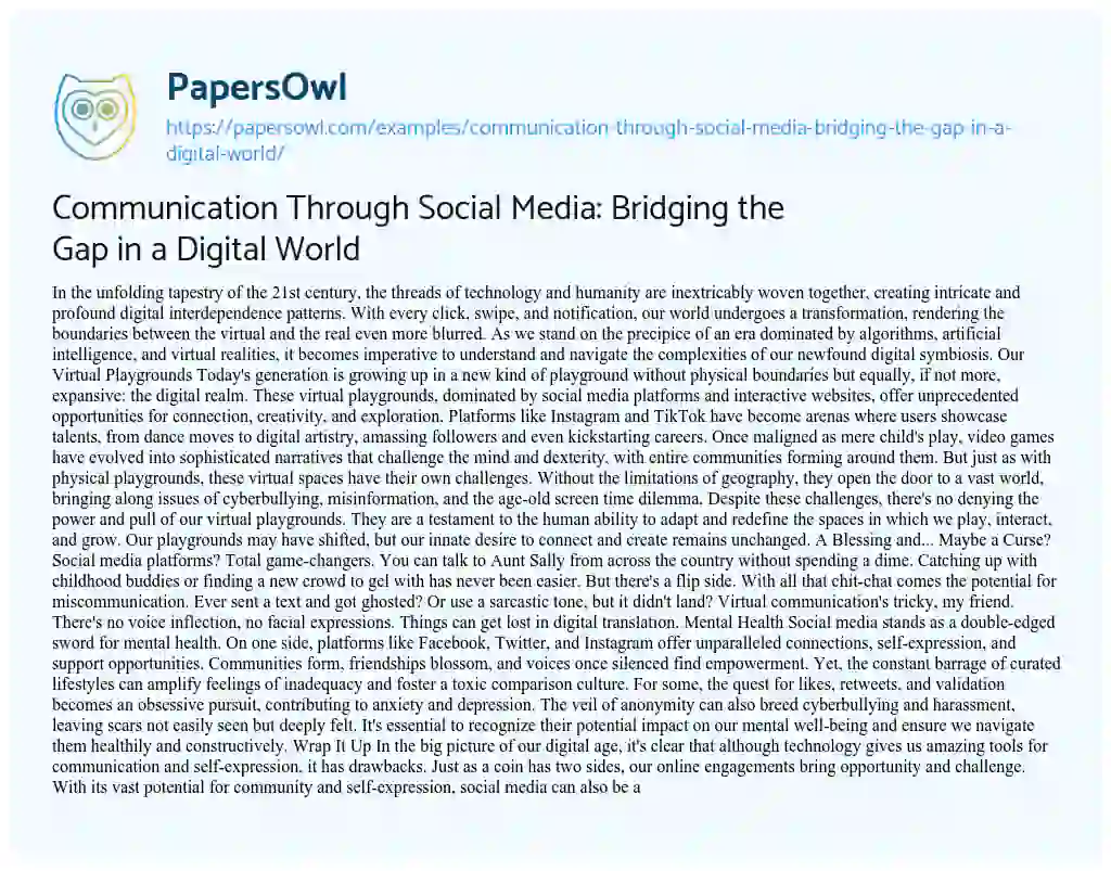 Essay on Communication through Social Media: Bridging the Gap in a Digital World