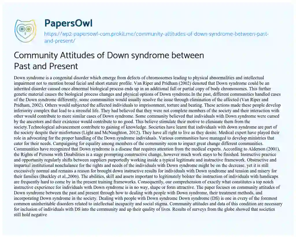 Essay on Community Attitudes of down Syndrome between Past and Present