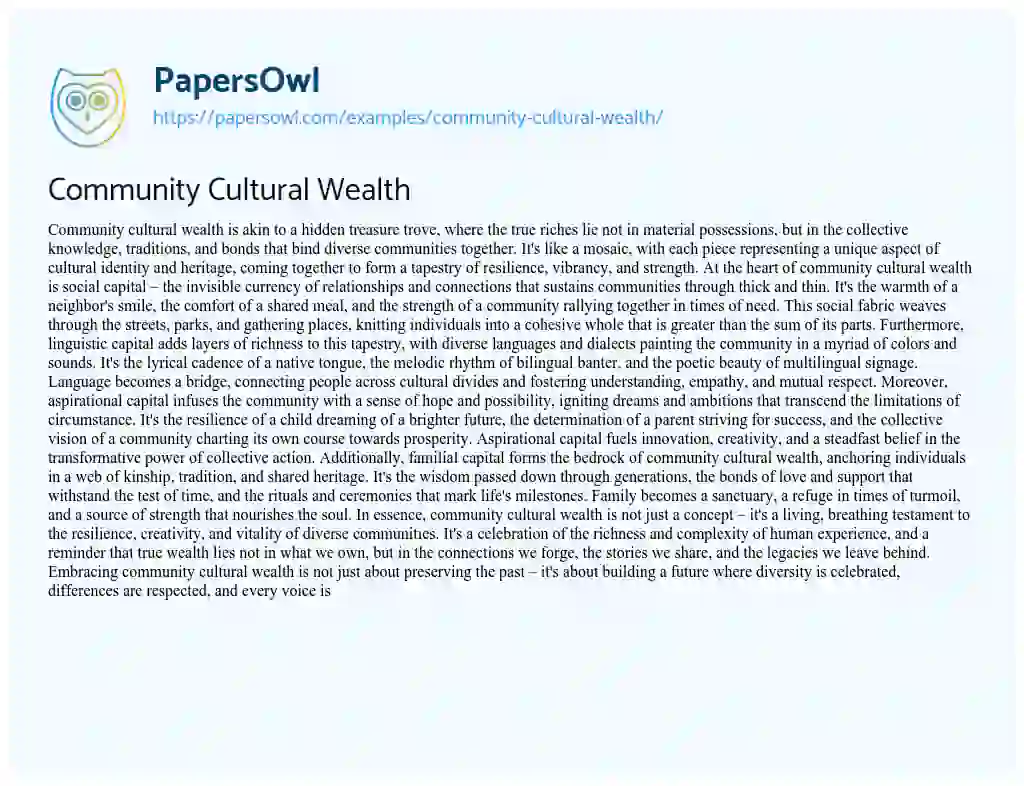 Essay on Community Cultural Wealth