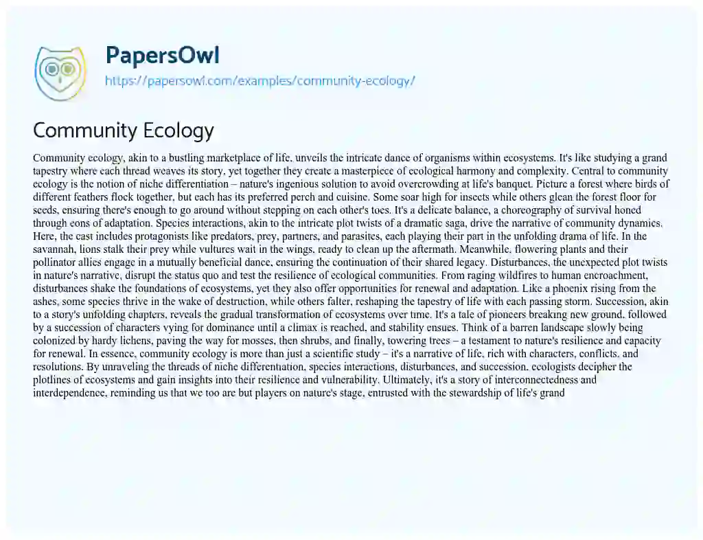 Essay on Community Ecology