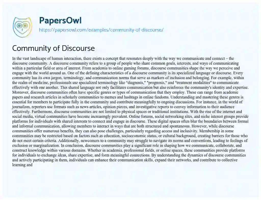 Essay on Community of Discourse