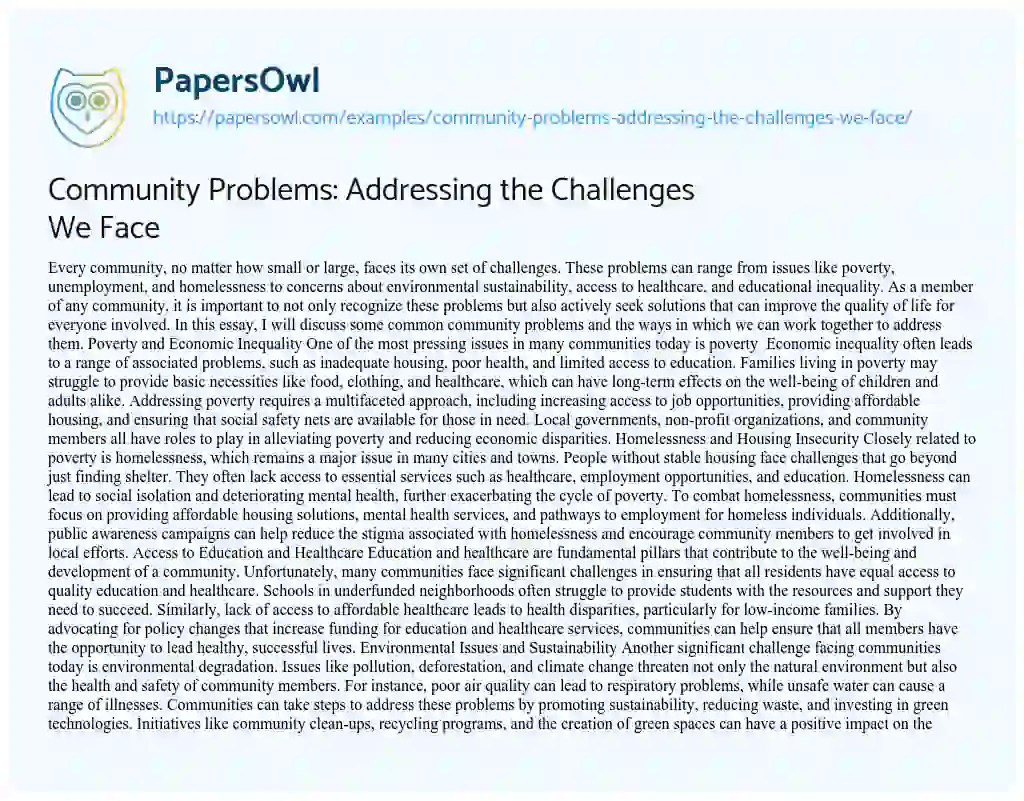 Essay on Community Problems: Addressing the Challenges We Face