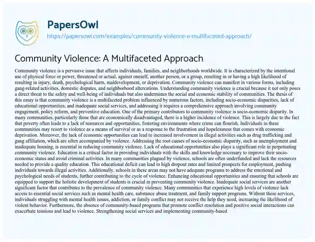 Essay on Community Violence: A Multifaceted Approach