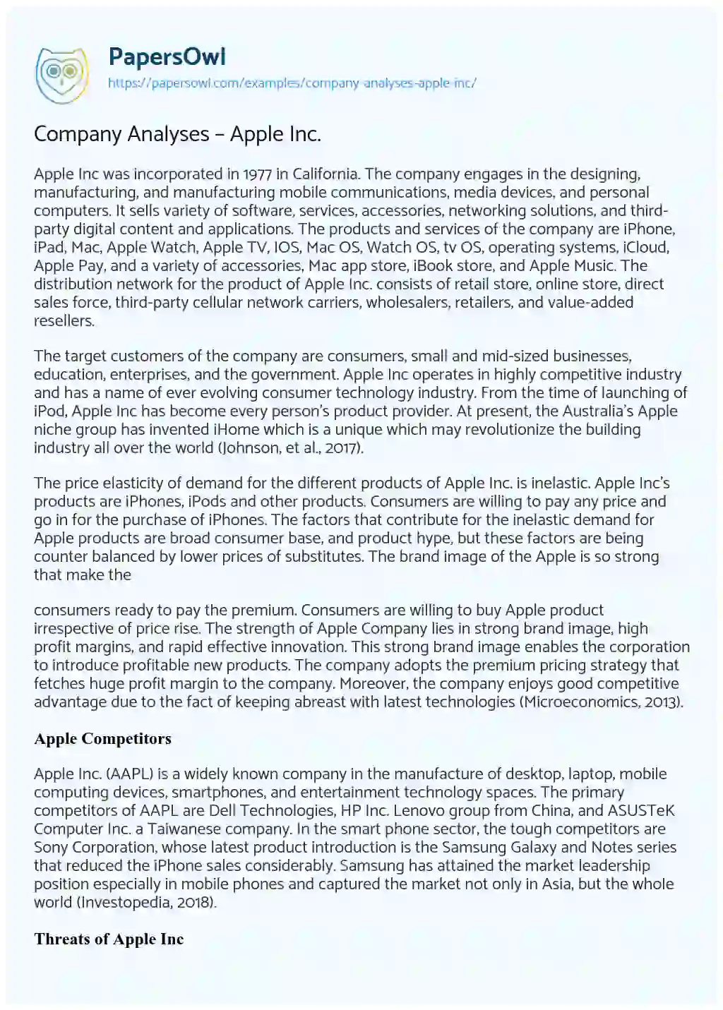 Essay on Company Analyses – Apple Inc.