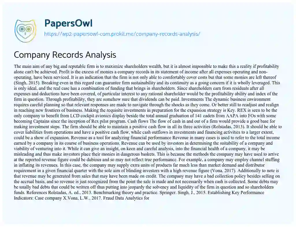 Essay on Company Records Analysis