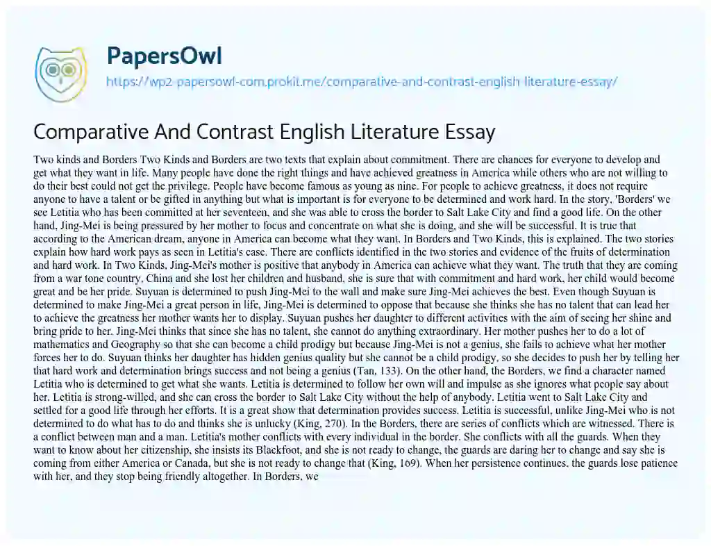 Essay on Comparative and Contrast English Literature Essay