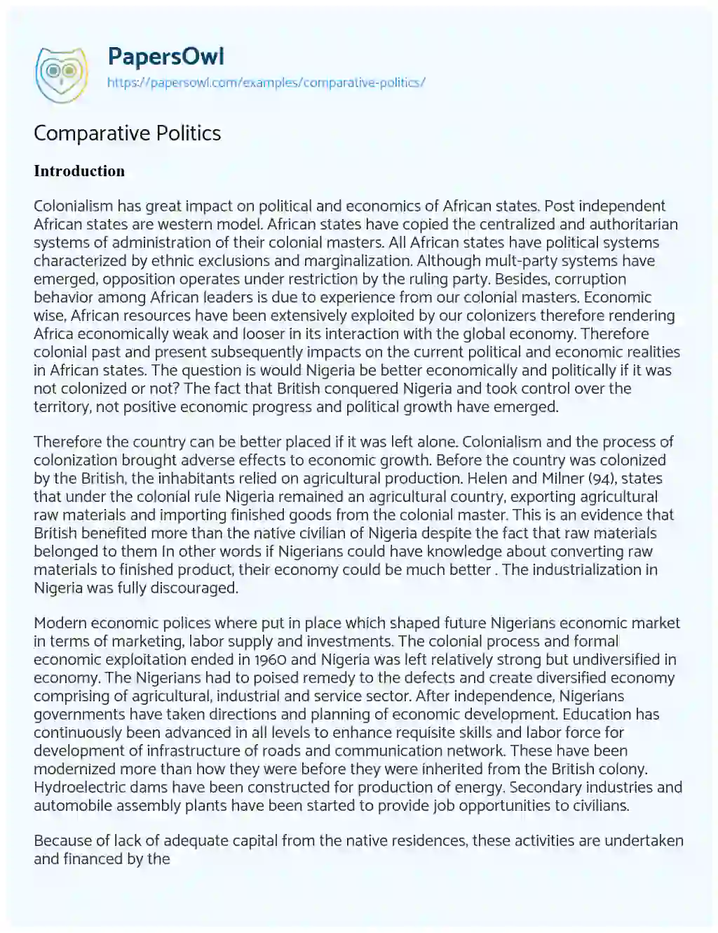 Essay on Comparative Politics