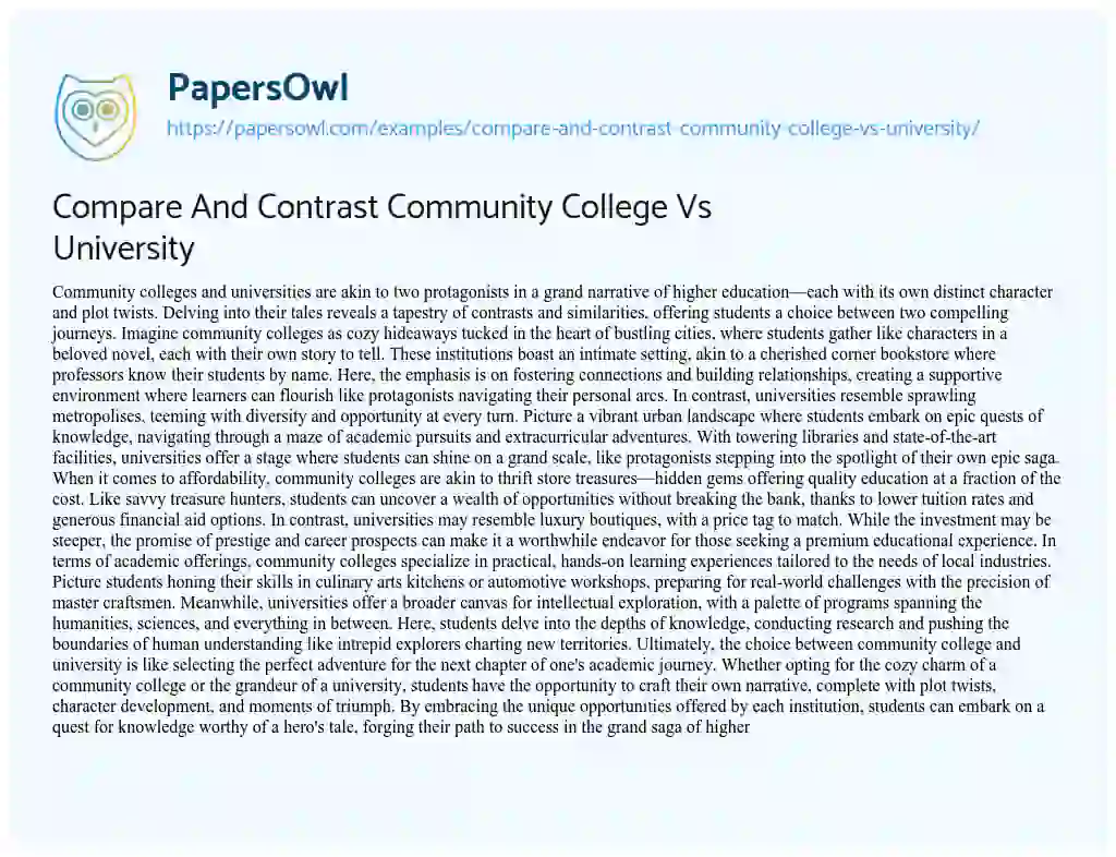 Essay on Compare and Contrast Community College Vs University
