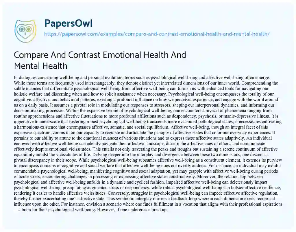 Essay on Compare and Contrast Emotional Health and Mental Health