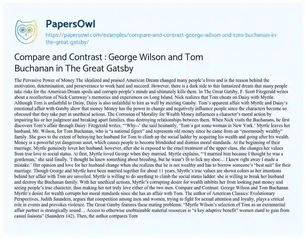 Essay on Compare and Contrast : George Wilson and Tom Buchanan in the Great Gatsby