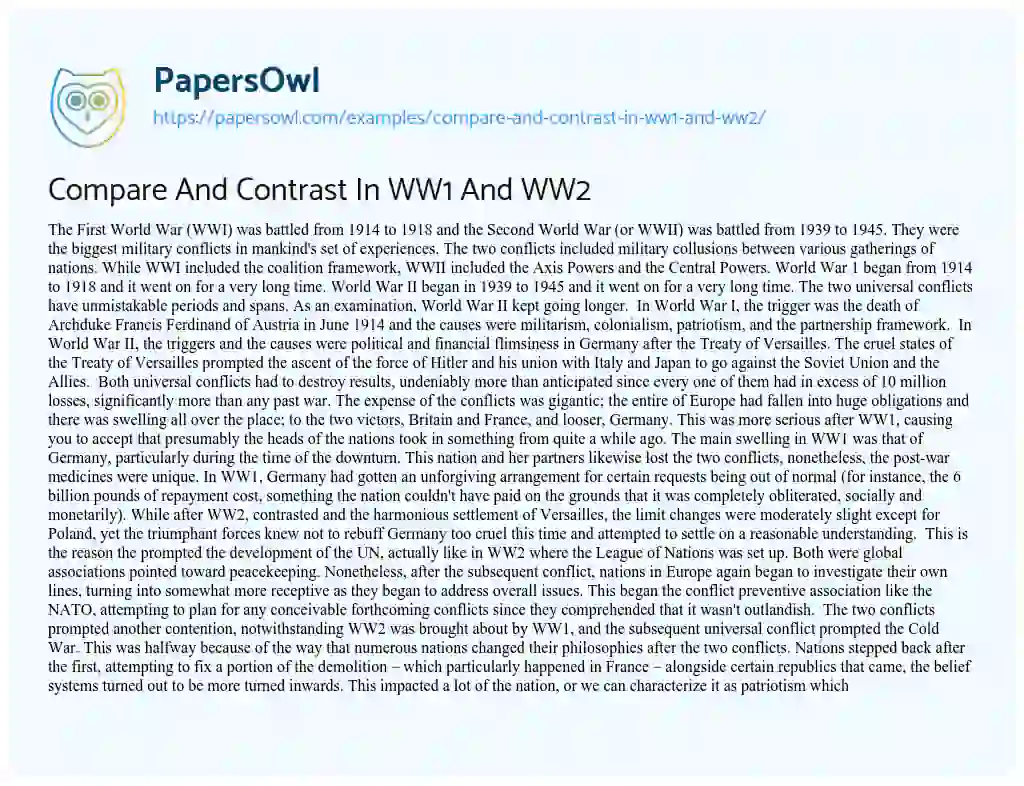 Essay on Compare and Contrast in WW1 and WW2