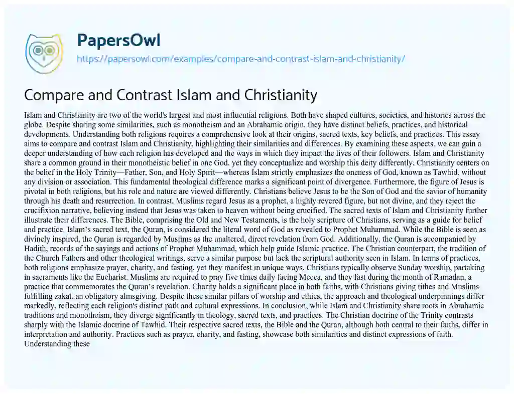 Essay on Compare and Contrast Islam and Christianity