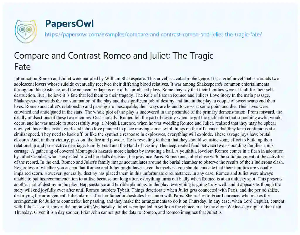 Essay on Compare and Contrast Romeo and Juliet: the Tragic Fate