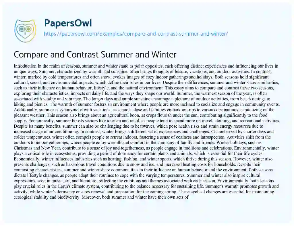 Essay on Compare and Contrast Summer and Winter