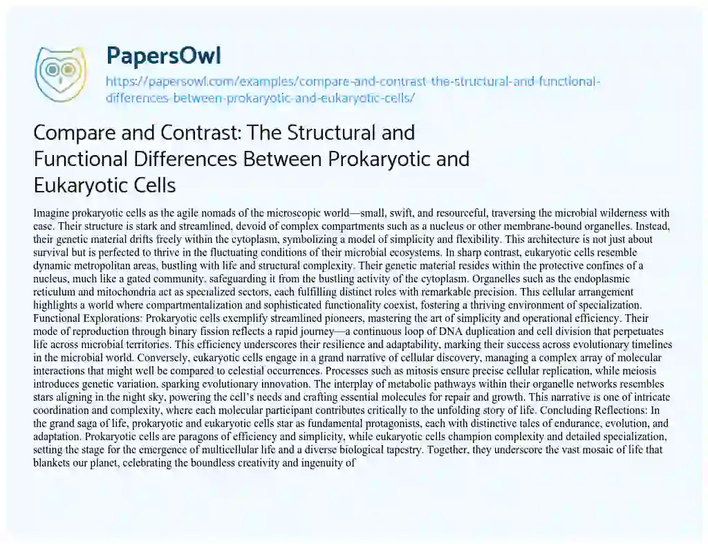 Essay on Compare and Contrast: the Structural and Functional Differences between Prokaryotic and Eukaryotic Cells