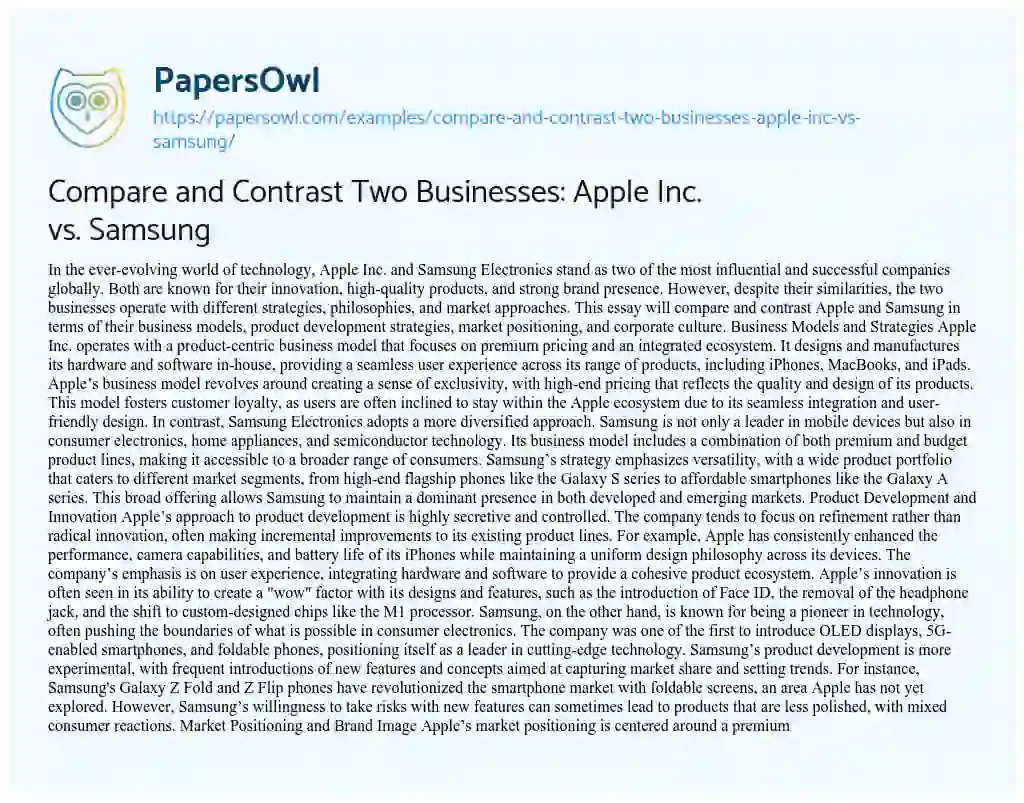 Essay on Compare and Contrast Two Businesses: Apple Inc. vs. Samsung