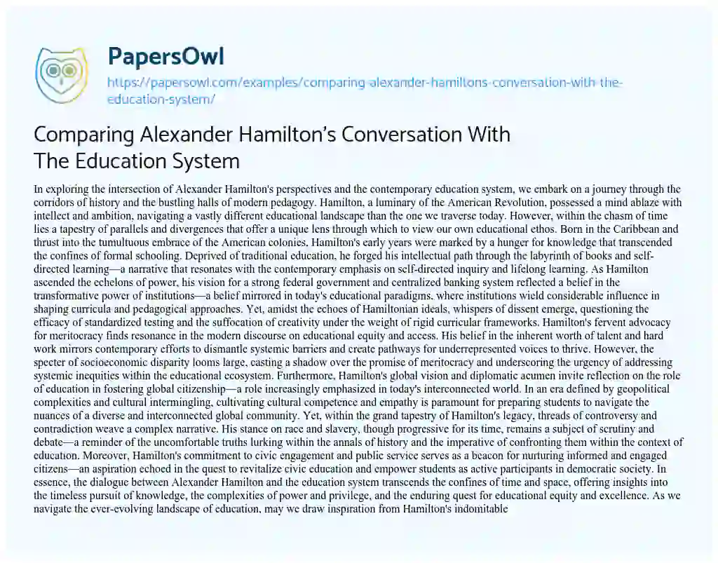 Essay on Comparing Alexander Hamilton’s Conversation with the Education System