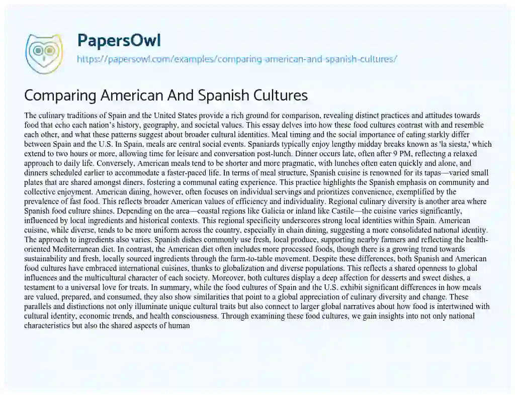 Essay on Comparing American and Spanish Cultures