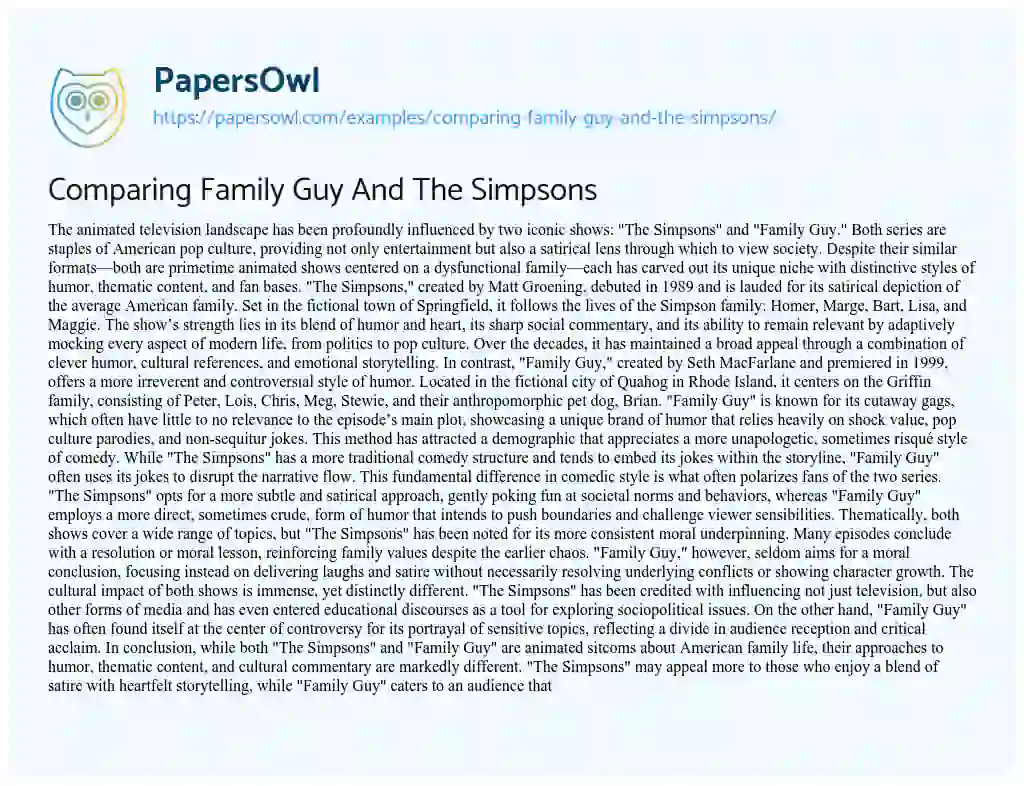 Essay on Comparing Family Guy and the Simpsons