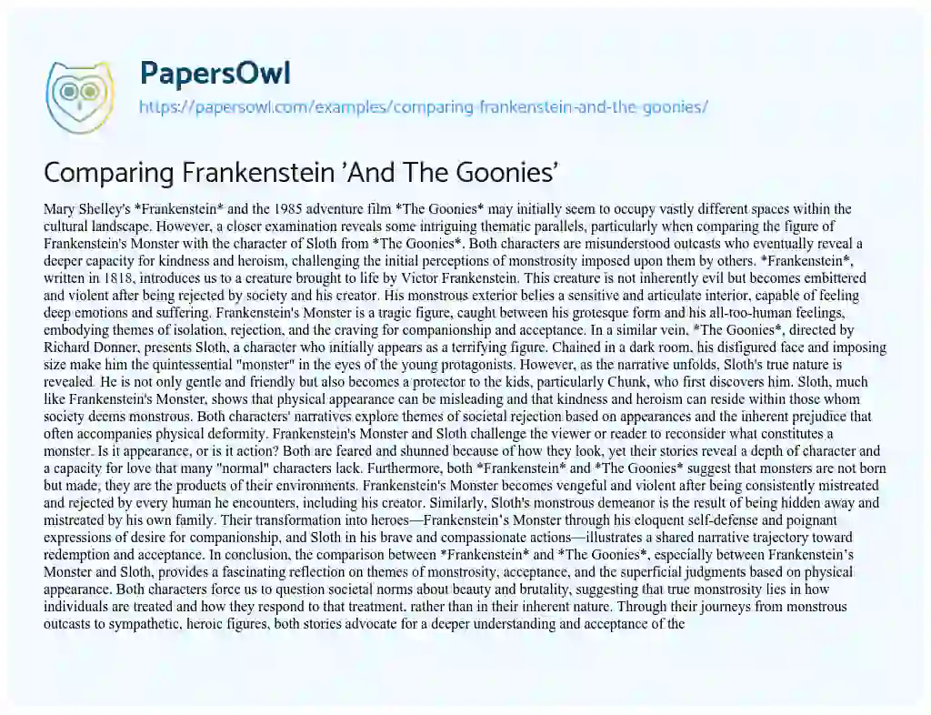 Essay on Comparing Frankenstein ‘And the Goonies’