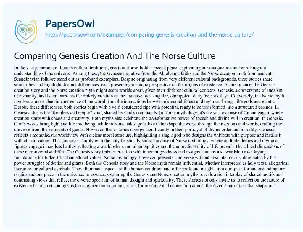 Essay on Comparing Genesis Creation And The Norse Culture