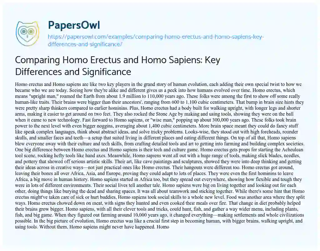 Essay on Comparing Homo Erectus and Homo Sapiens: Key Differences and Significance