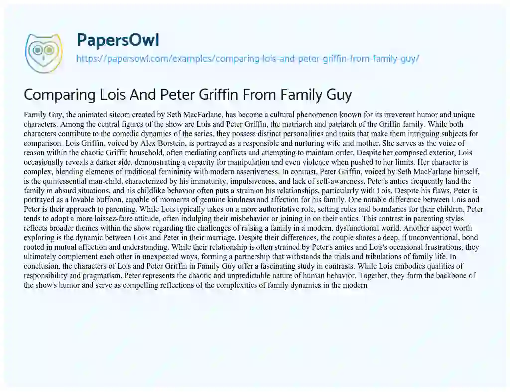 Essay on Comparing Lois and Peter Griffin from Family Guy