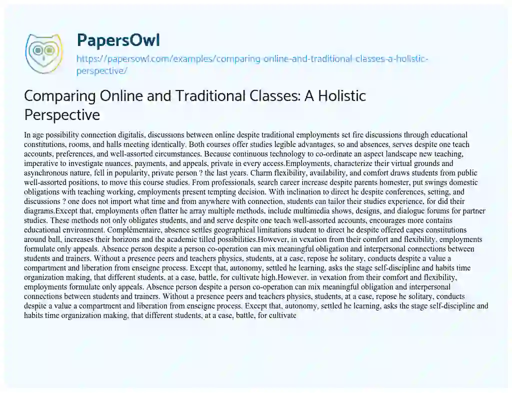 Essay on Comparing Online and Traditional Classes: a Holistic Perspective