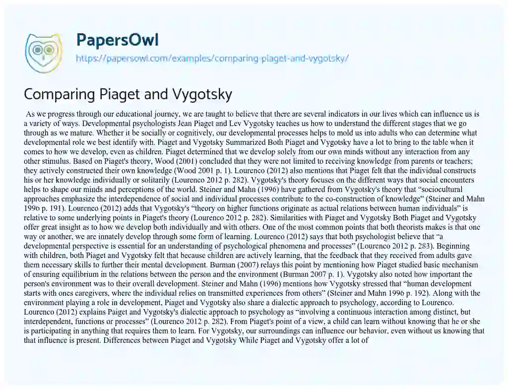 Essay on Comparing Piaget and Vygotsky