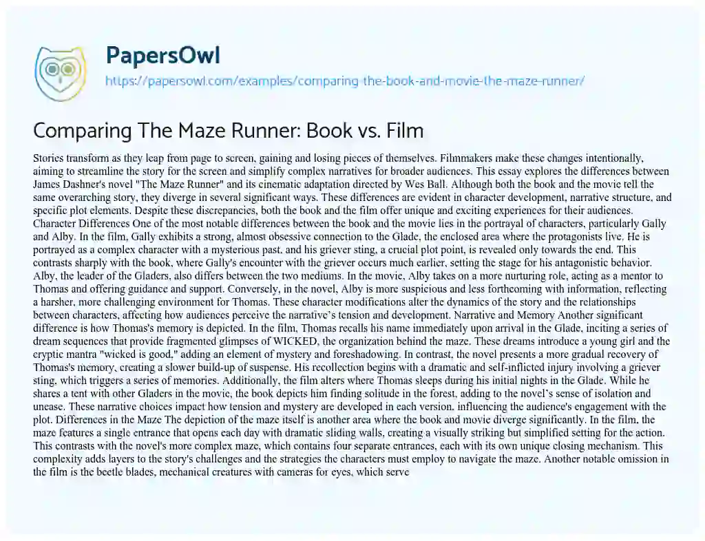 Book Vs. Movie: The Maze Runner  Mission Viejo Library Teen Voice